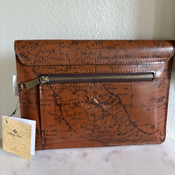 Patricia Nash Brown Leather Laptop Bag with Map Design - Picture 2 of 4